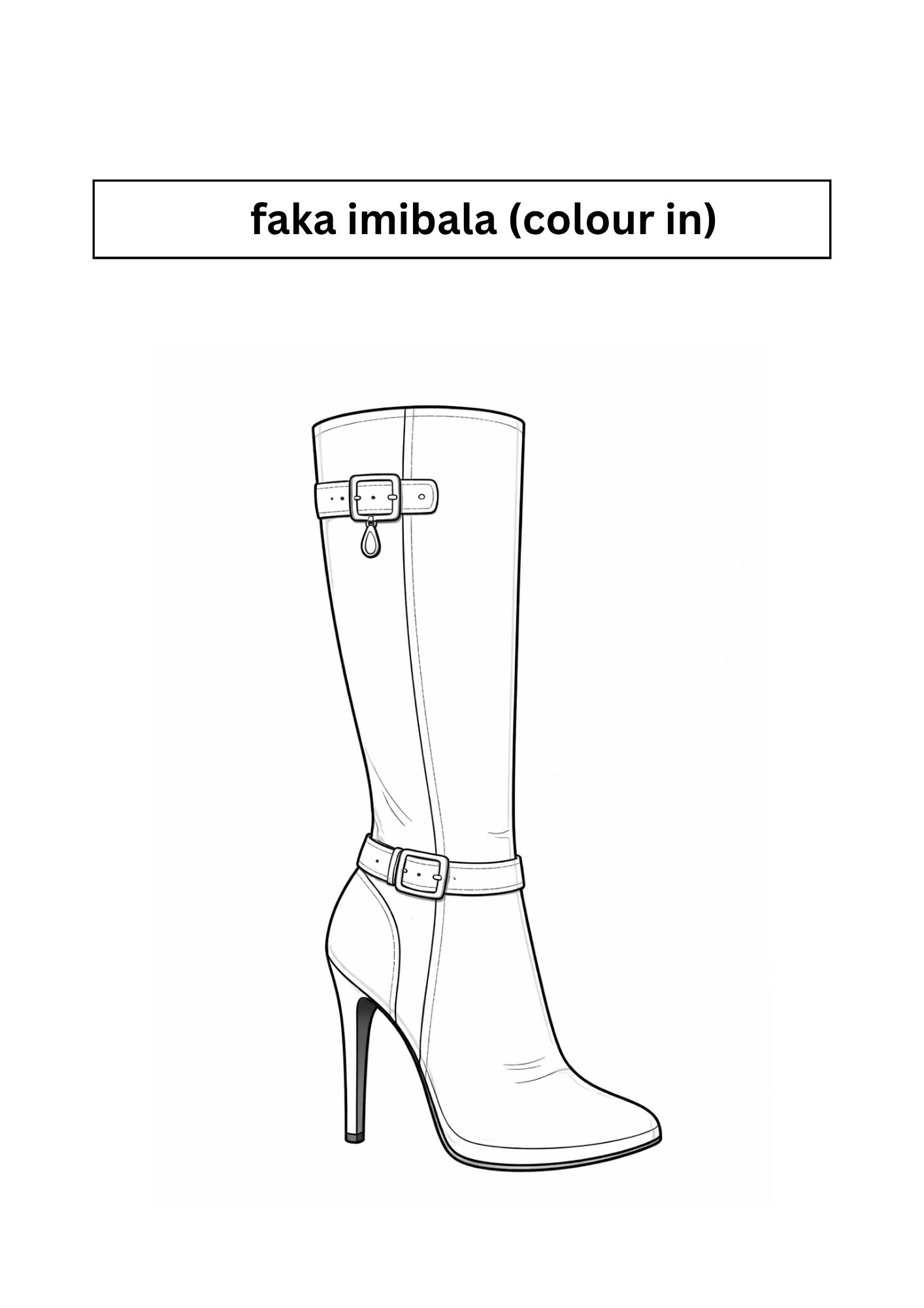 Colour the boot — interior page from the Iimpahla Zokunxiba clothing workbook