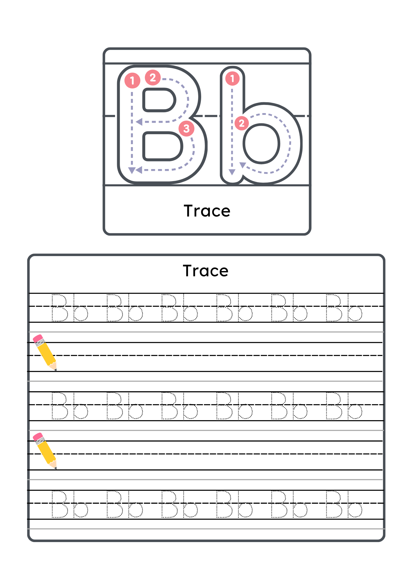 Trace uppercase and lowercase B — interior page from the English Alphabet Workbook