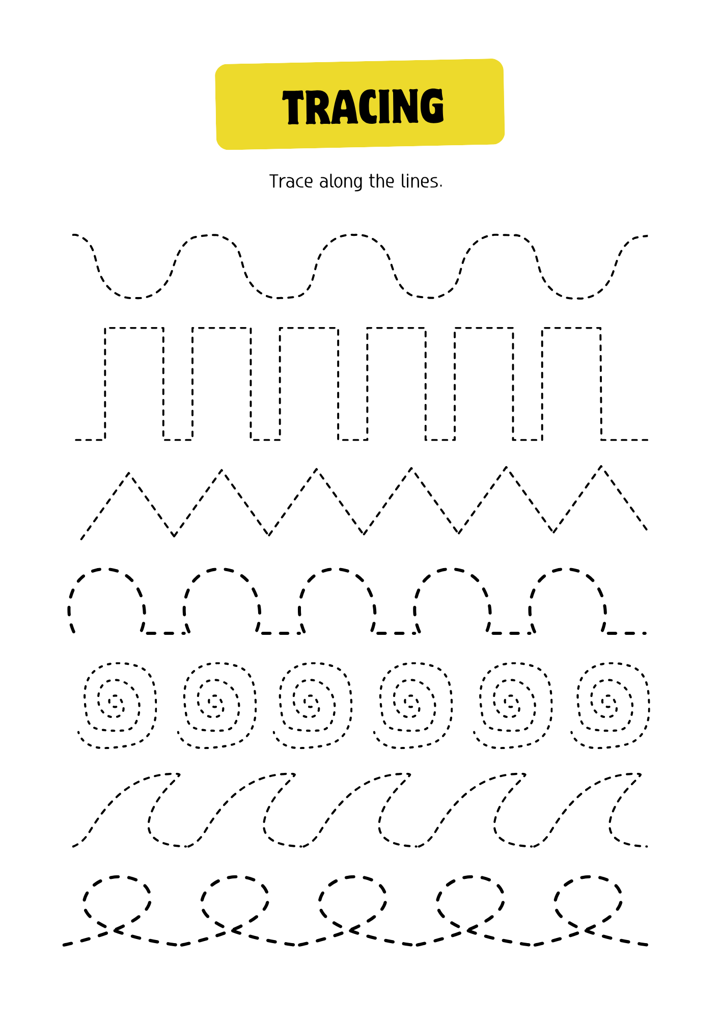 Trace lines and patterns — interior page from the English Alphabet Workbook