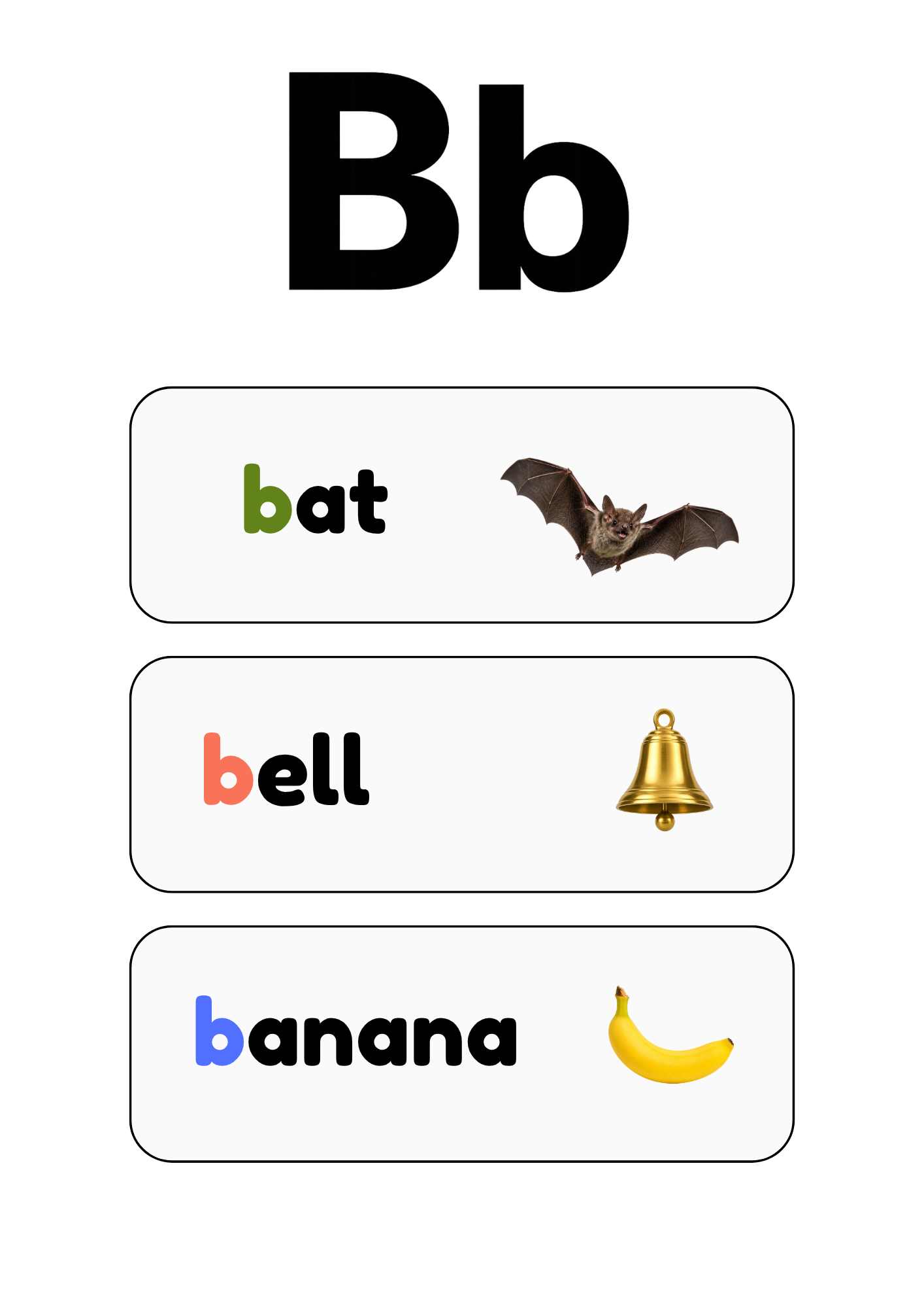 Learn words with B — interior page from the English Alphabet Workbook
