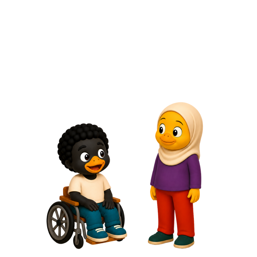 Fozia speaking warmly with a friend