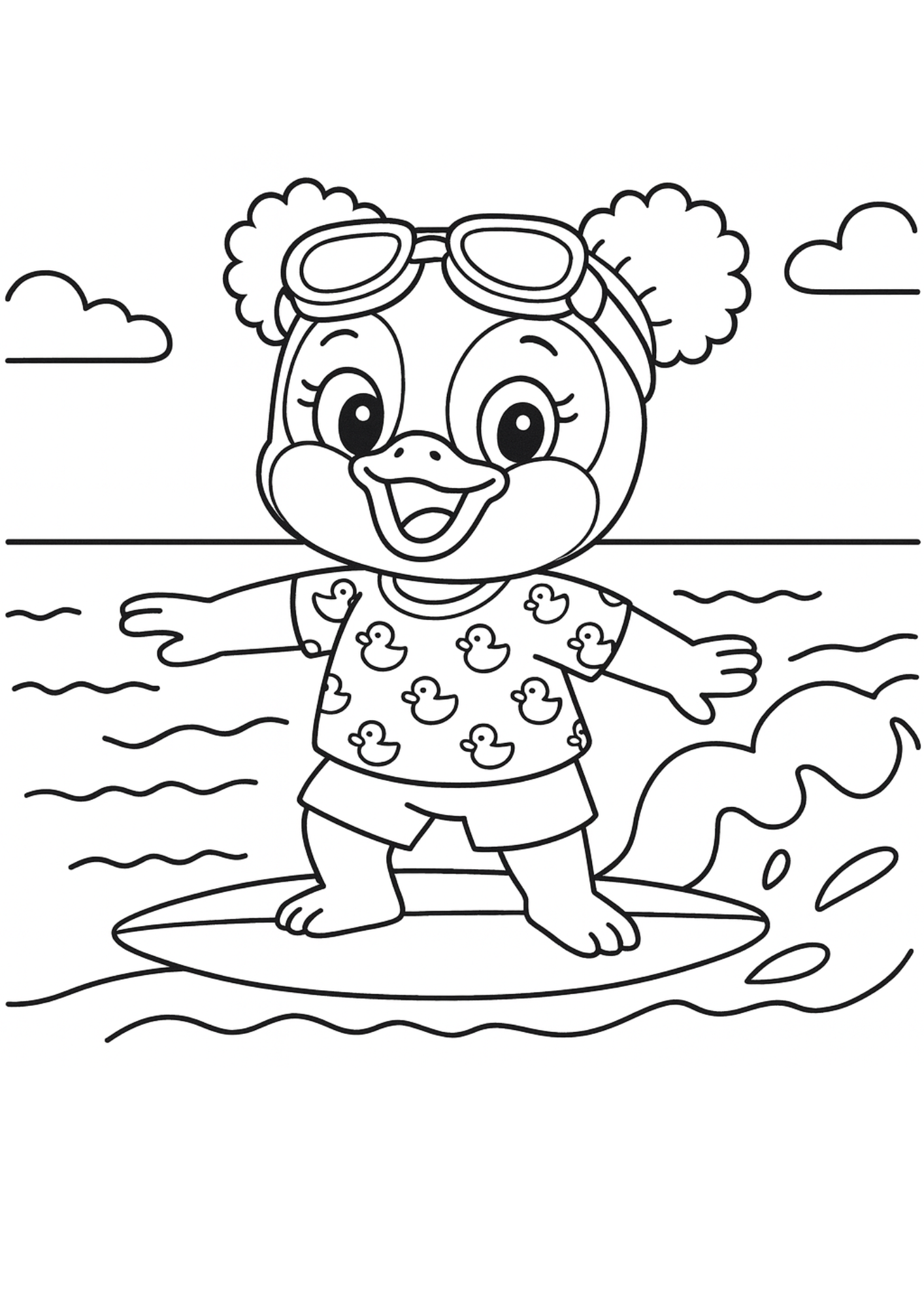 Surfing with Anda — interior colouring page from Iholide ka Anda Enkulu