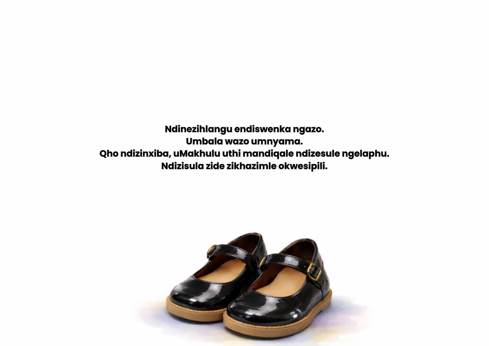 Black shoes, with isiXhosa story text