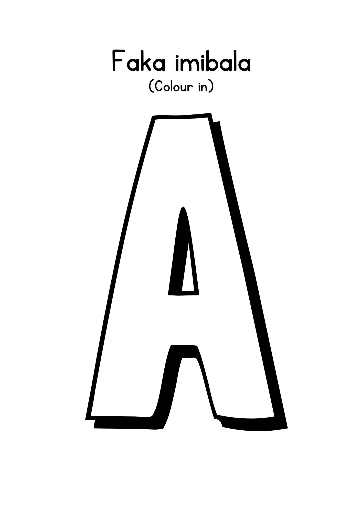 Colour the letter A — interior page from the Oonobumba isiXhosa Alphabet Workbook