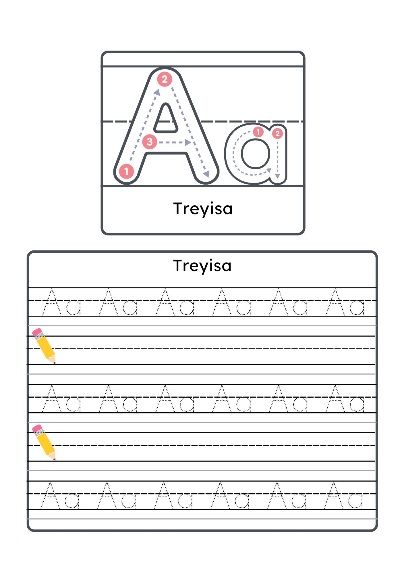 Trace uppercase and lowercase A — interior page from the Oonobumba isiXhosa Alphabet Workbook