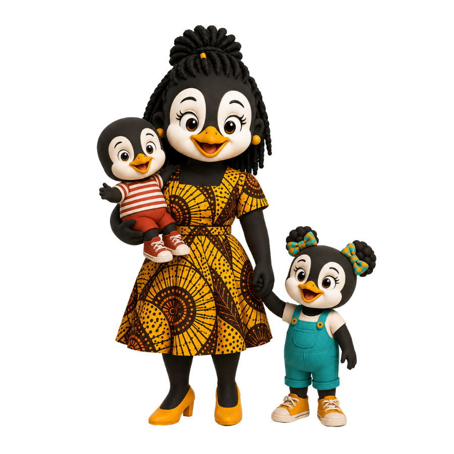 Mama standing with Anda and Langa