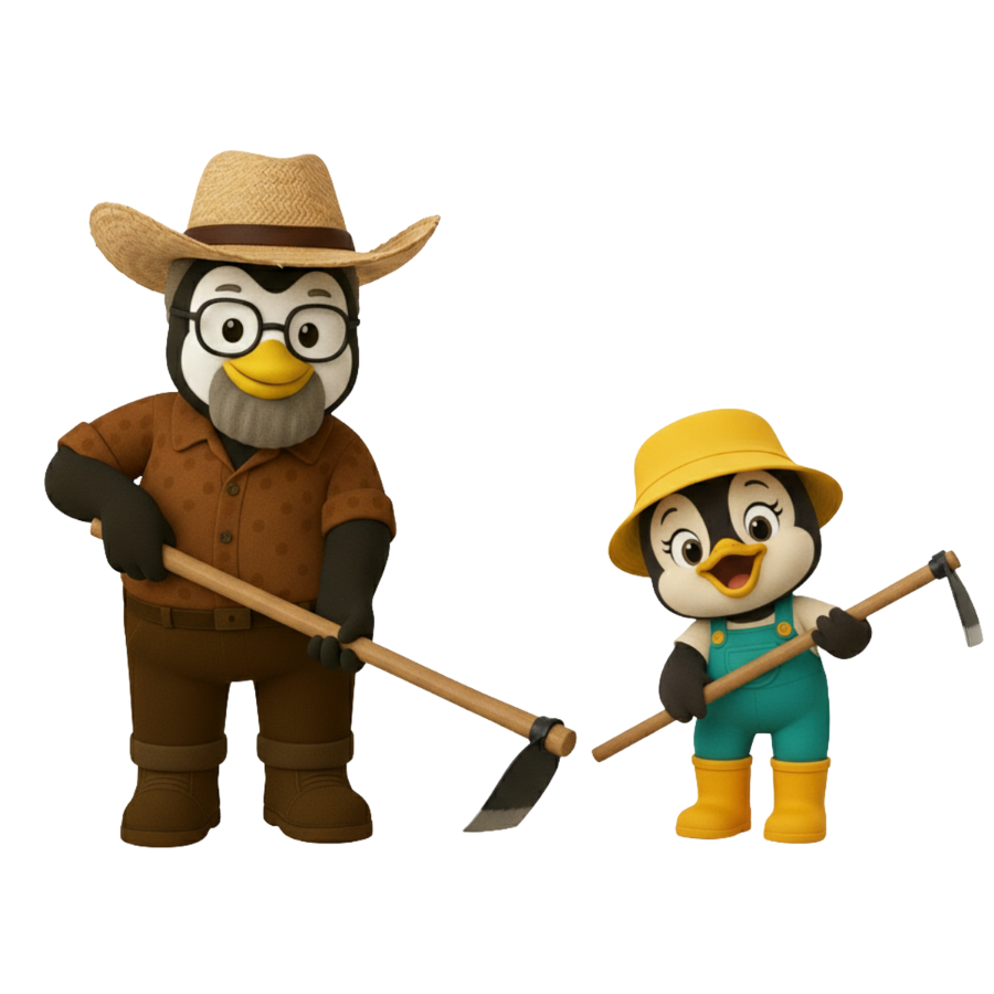 Tatomkhulu and Anda holding garden tools